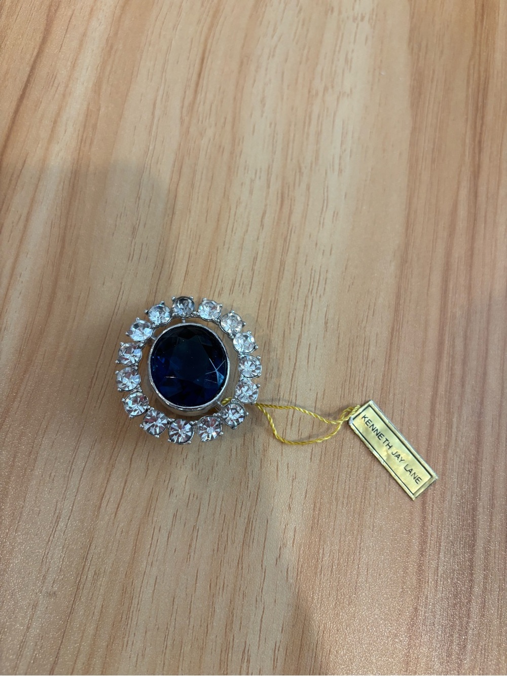 Kenneth Lane Silver Tone Cobalt Blue Glass & Swarovski Crystal Pendant Brooch
